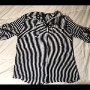 Navy and White Striped Blouse
